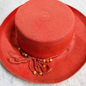 Villager Elegant Coral Women's Hat with Beaded Trim